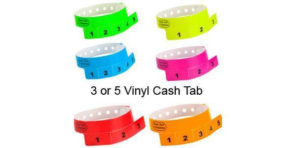 CASH TAG 3 - 5  Tabs Vinyl Wristbands 500 Box